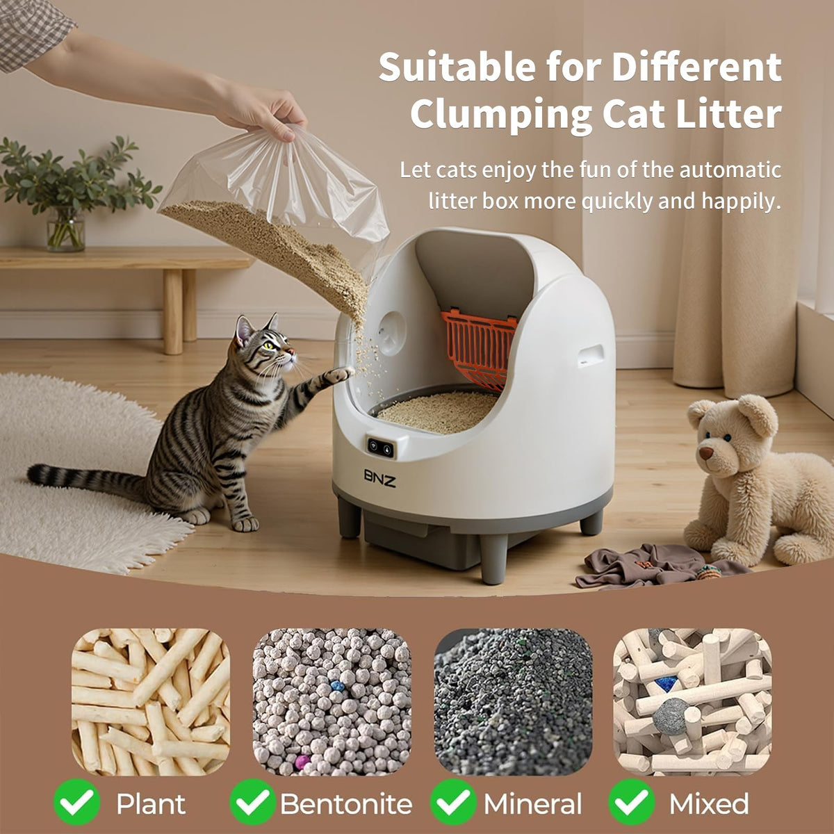 Self Cleaning Cat Litter Box for Multiple Cats,Automatic,Spacious Open Top,Weight Sensing Safety Design,Quite,Smart App Control,14 Days of Large Capacity,Easy to Use,with A Fan to Remove Odors,White
