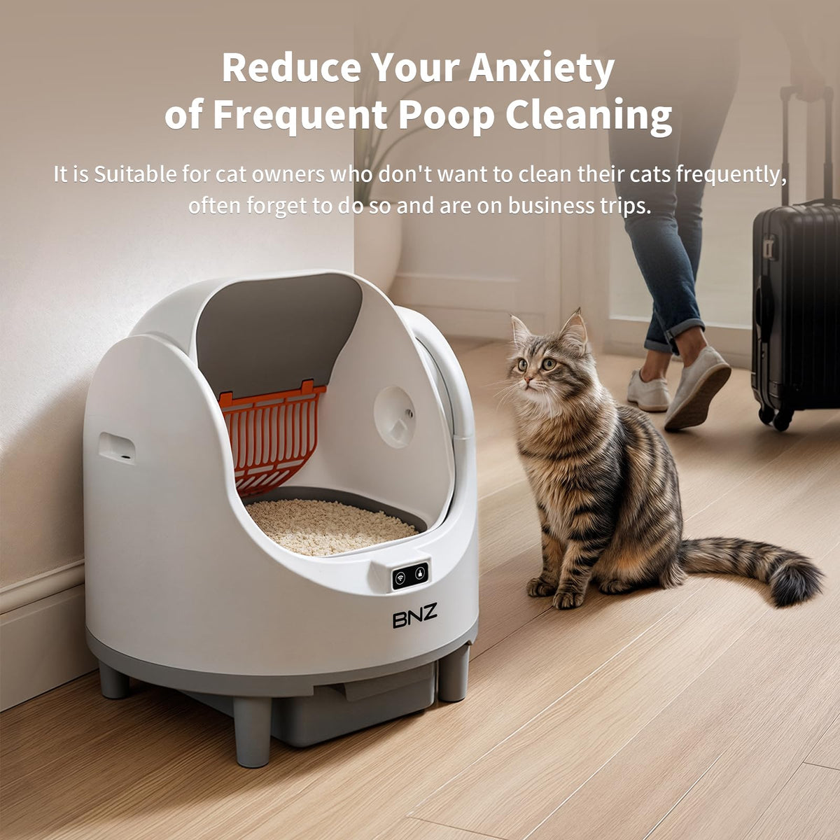 Self Cleaning Cat Litter Box for Multiple Cats,Automatic,Spacious Open Top,Weight Sensing Safety Design,Quite,Smart App Control,14 Days of Large Capacity,Easy to Use,with A Fan to Remove Odors,White